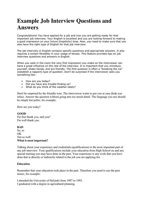 job interview questions  answers  word   formats