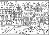 Christmas Coloring Town Pages Book Square Printable sketch template