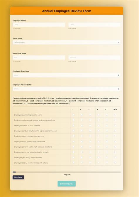 employee review form template templates good employee form