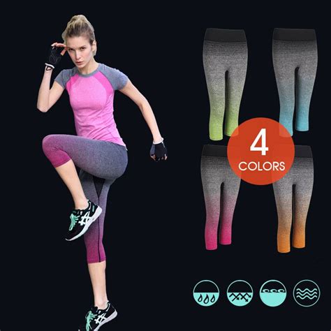 2018 women gradient color running tights yoga pants exercise capri