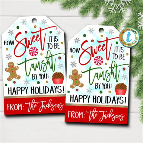 christmas teacher gift tags  sweet     taught   holi