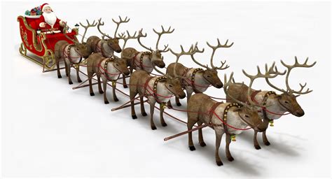 santa  sleigh  reindeers  model  fbx obj cd freed