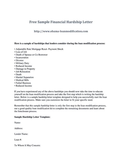 sample hardship letter  loss  income fill  printable