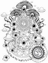 Coloring Pages Mushroom Trippy Psychedelic Adults Printable Shroom Drug Adult Drawing Magic Mushrooms Color Drawings Print Draw Fairy Aesthetic Book sketch template