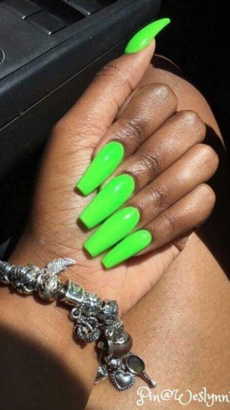 neon green nails  piinkmarilyn  naiing  neon acrylic nails