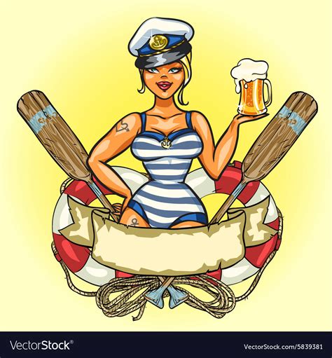 pin up sailor girl with cold beer royalty free vector image