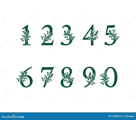 set  classic floral numbers           logo design nature font