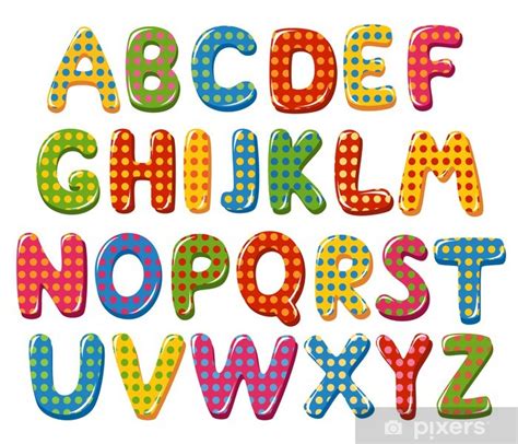 aufkleber bunte alphabet buchstaben mit tupfenmuster pixersch
