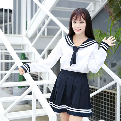 girls japanese school sailor uniform long short sleeve classic navy