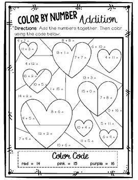 valentines day color  number differentiated addition freebie math