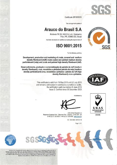 Certificado Iso 9001 2015 Arauco Europe