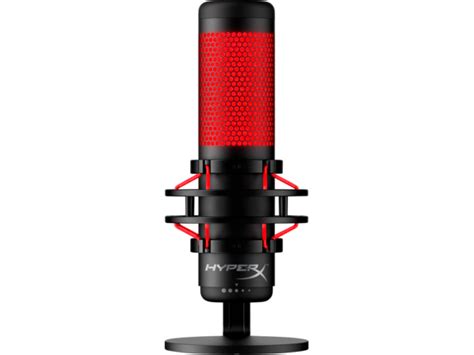 hyperx quadcast usb microphone black red red lighting