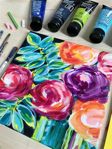 easy flower painting ideas  beginners step  step acrylic painting tutorials elle byers art