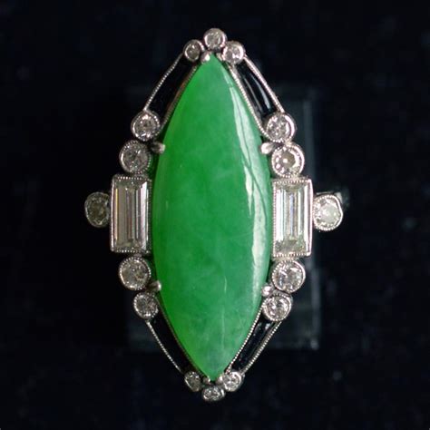 jadeite jade art deco ring platinum jadeite jade diamond  rocks