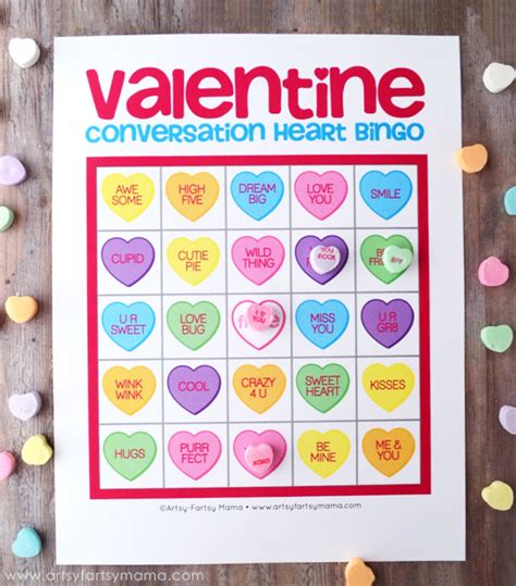 printable valentine conversation heart bingo artsy fartsy mama