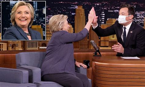 jimmy fallon comes prepared to meet hillary the tonight show host pulls out a mask and