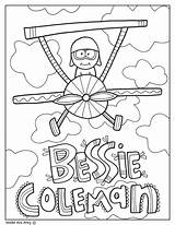 Bessie Coleman Coloring Pages History Month Women Aviation Aerial Tricks Classroomdoodles sketch template