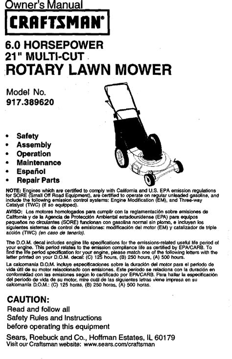 Craftsman 917389620 User Manual Gas Walk Behind Lawnmower Manuals And