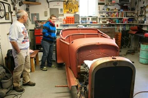 inside the garage of a classic car restorer