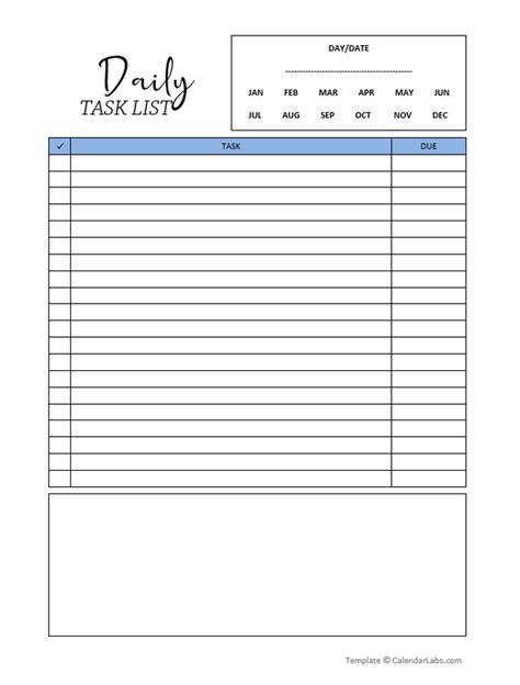 daily work task list template  printable templates