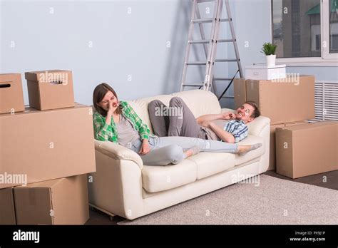 Relocation Property And Moving Concept Happy Couple Lying And
