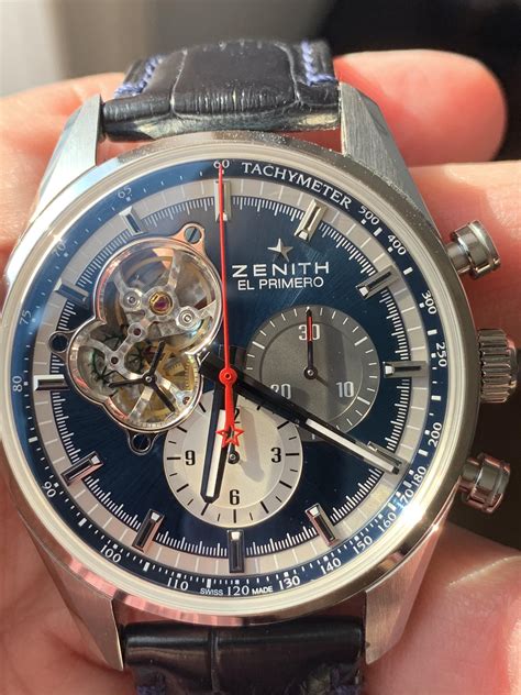 wts zenith el primero chronomaster open heart blue dial  rwatchexchange