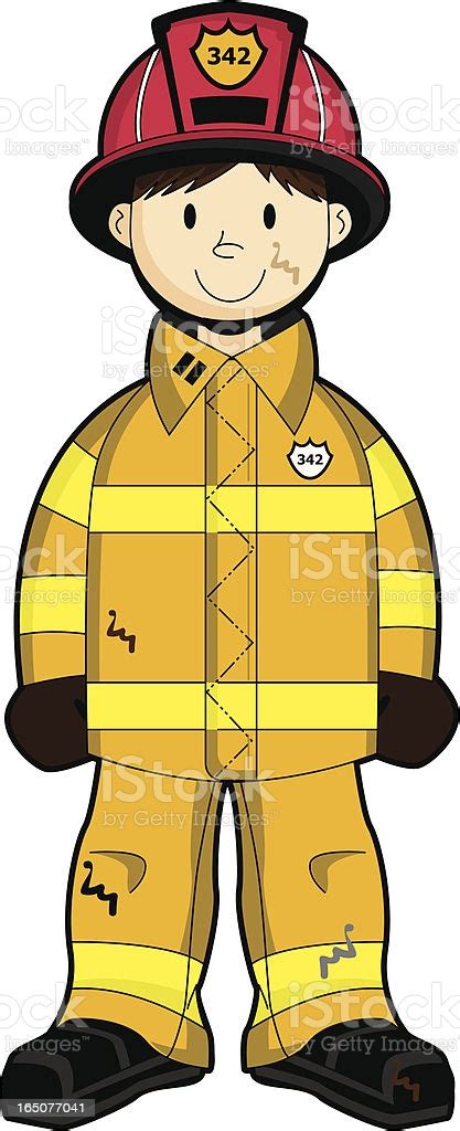 Fireman Firefighter Character Yellow Uniform Stock