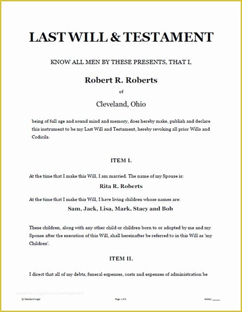illinois  template     testament sample form