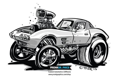 Drawing A 63 Corvette Gasser Hot Rod Cartoon Pronk Graphics
