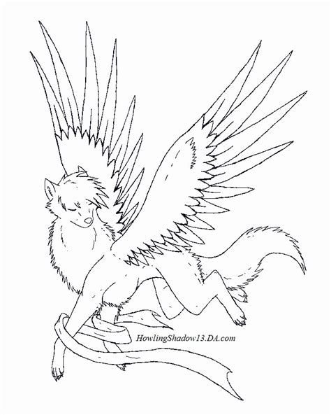 wolf howling   moon coloring page winged wolf lineart