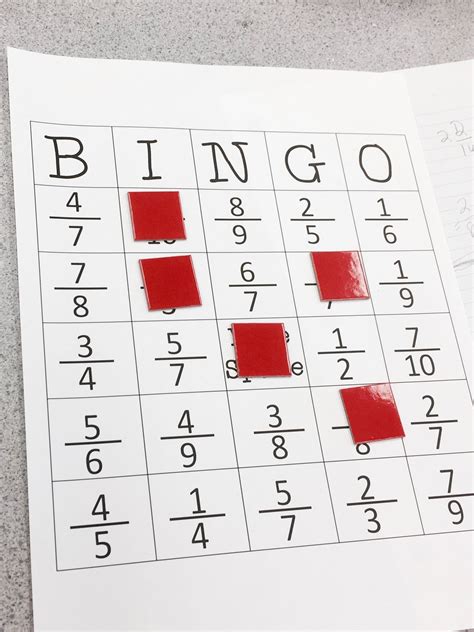 visual equivalent fractions game printable  printable bingo cards