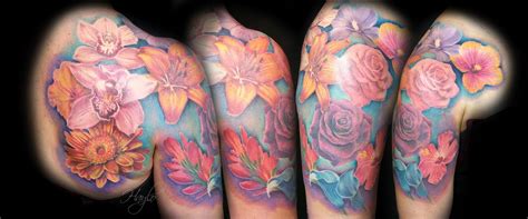realistic floral  sleeve chest  shoulder piece  haylo tattoonow