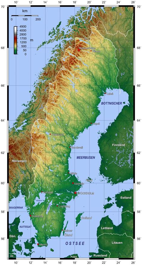 sweden topographic map topographic map  sweden northern europe