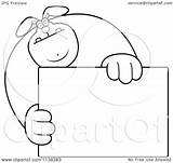 Rabbit Buff Outlined Holding Sign Coloring Clipart Cartoon Thoman Cory Vector 2021 sketch template