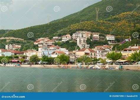 menidi village  aitolokarnania greece  houses stock photo image  gulf town