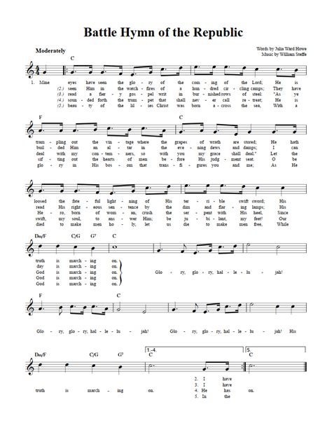 battle hymn of the republic b flat instrument sheet music lead sheet