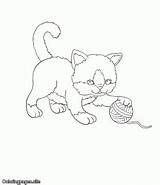 Coloring Cats Pages Cat Kitten Ball Playing Kids sketch template