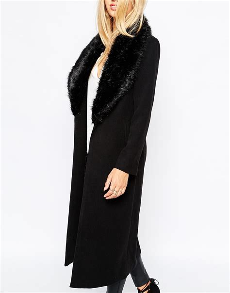 Lyst Missguided Coat With Big Fur Collar In Black