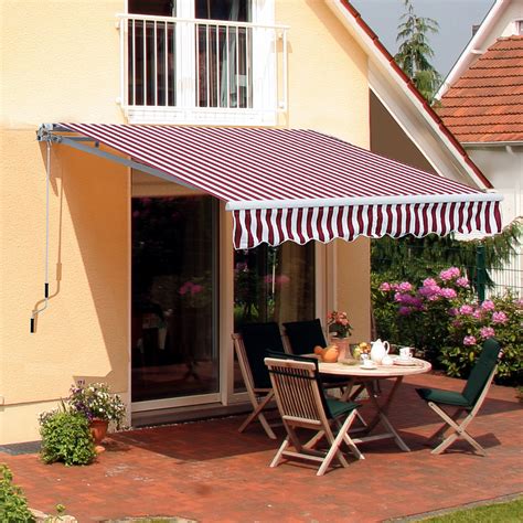 outsunny    retractable sun shade patiowindow awning whitewine red stripe walmartcom