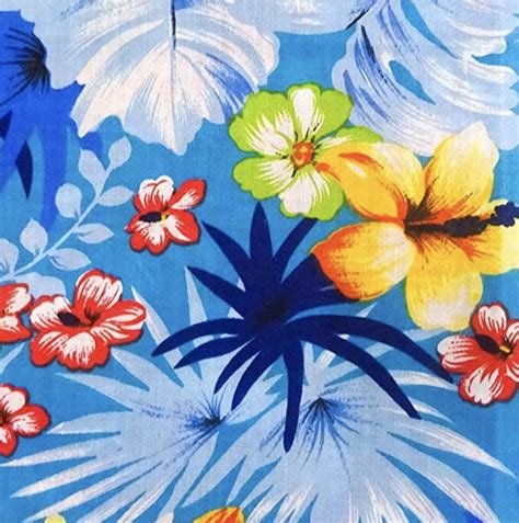 hawaiian floral print poly cotton fabric        yard