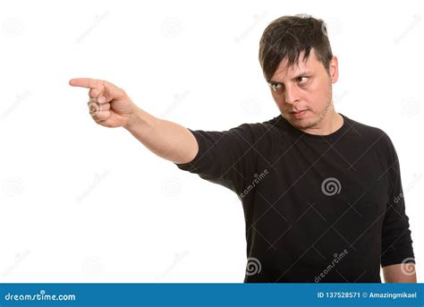 studio shot  angry caucasian man pointing finger stock image image  adult person