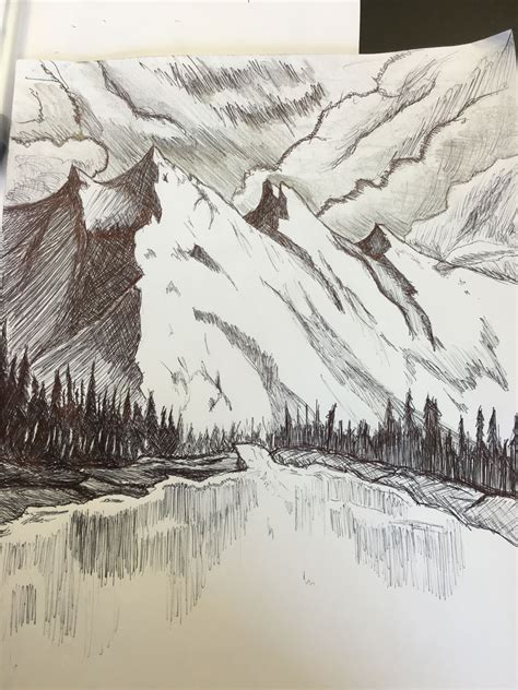 charcoal landscape drawing mountain pic weiner