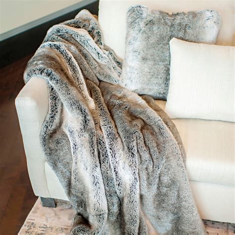 signature series faux fur throw grey rabbit fabulous furs touch