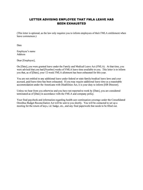 fmla exhaustion letter template