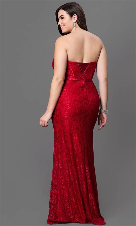 Burgundy Red Plus Size Lace Prom Dress Promgirl