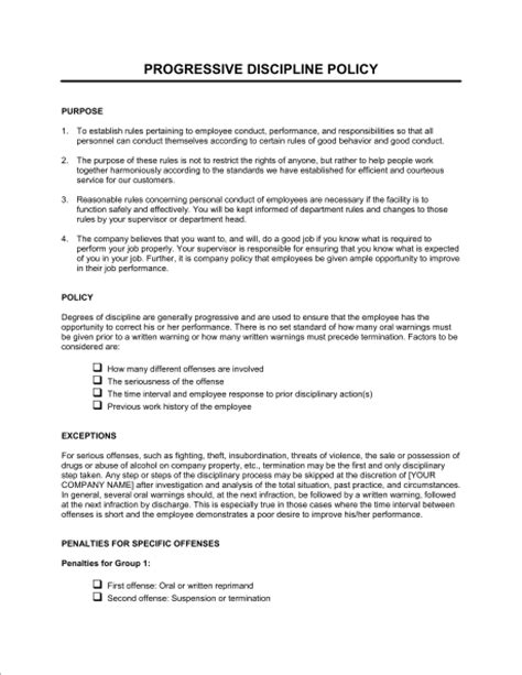 progressive discipline policy template word and pdf by business in a box
