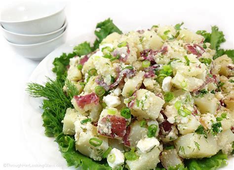 fresh dill red potato salad  feta  mayo    glass