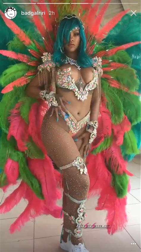 rihanna smolders in sexy beaded bikini and feathers at crop over festival in barbados