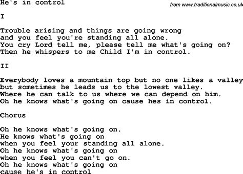 country southern  bluegrass gospel song hes  control lyrics