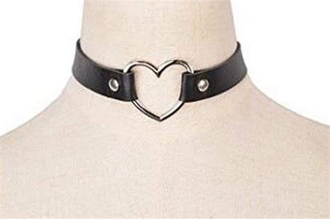 Leather Choker Collar Sub Neck Collars Punk Goth Emo Heart Necklace